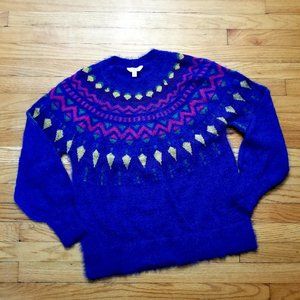 Time and Tru Fair Isle Sweater Blue Multi 80's/90's NWT